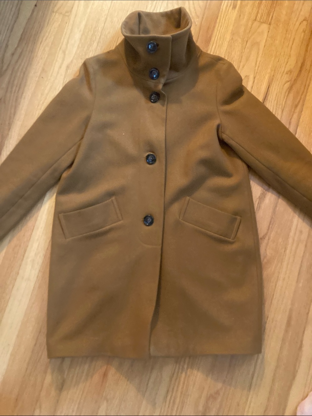 Womens Camel Stand-Collar Wool Pea Coat